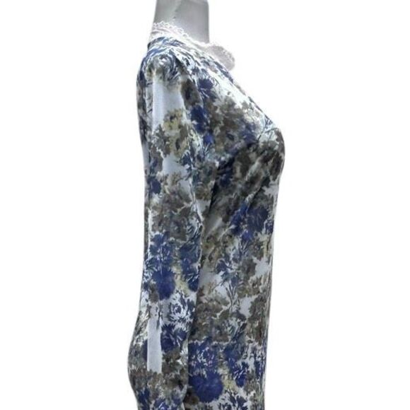 Intimately Free People Nightgown Large Blue Floral Lace Side Slit Long Sleeve - Picture 6 of 15